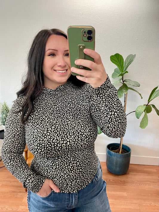 Black Animal Print Knit Top