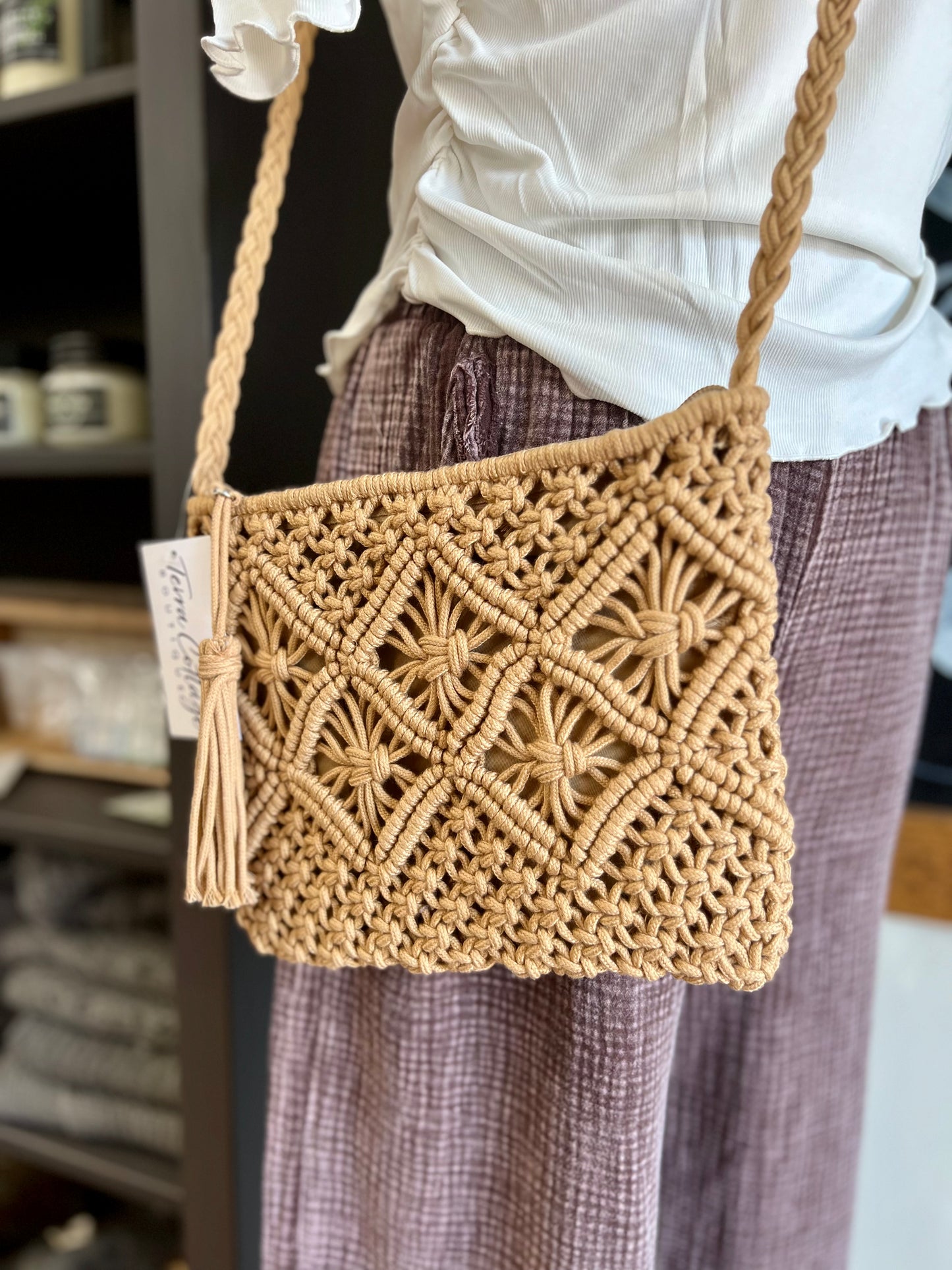 Camel Boho Tassel Crochet Bag