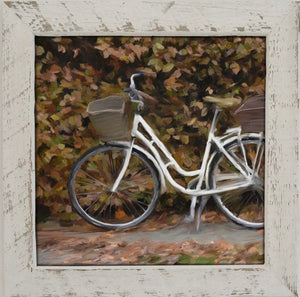 Bike With Fall Leaves Print (Black Frame)