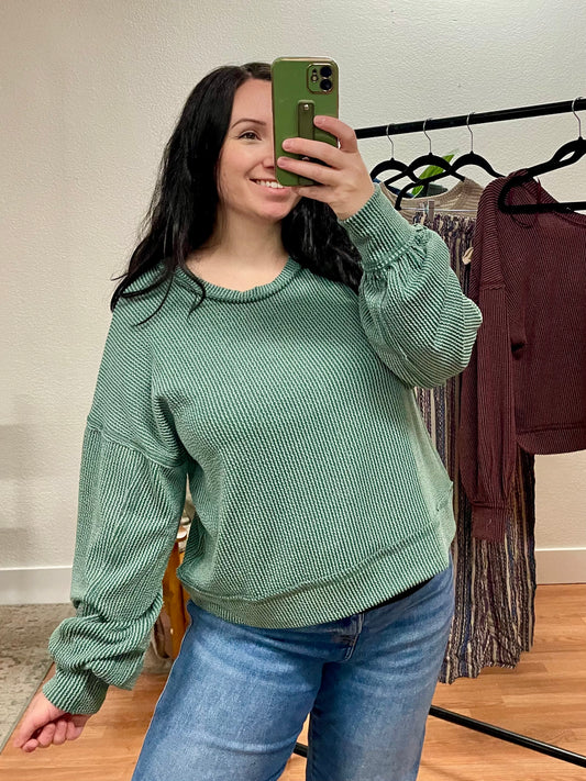 Teal Ribbed Oversized Soft Knit Top