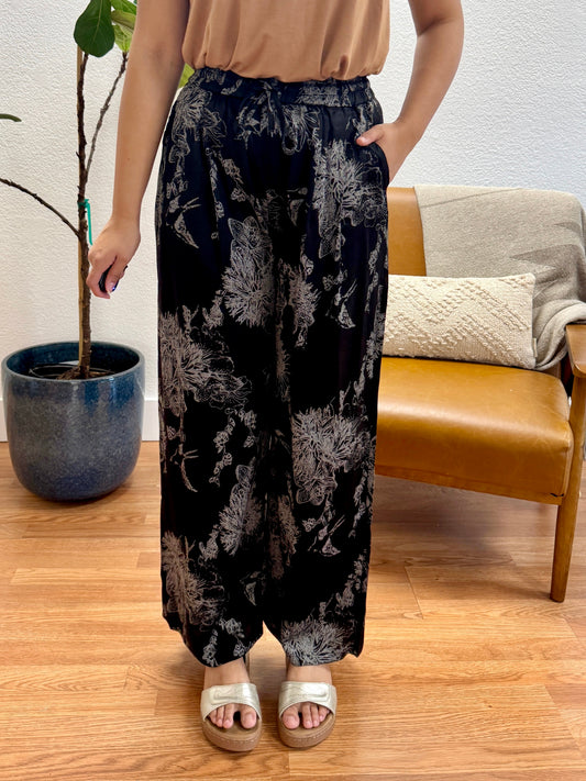 Black Abstract Wide Leg Pants