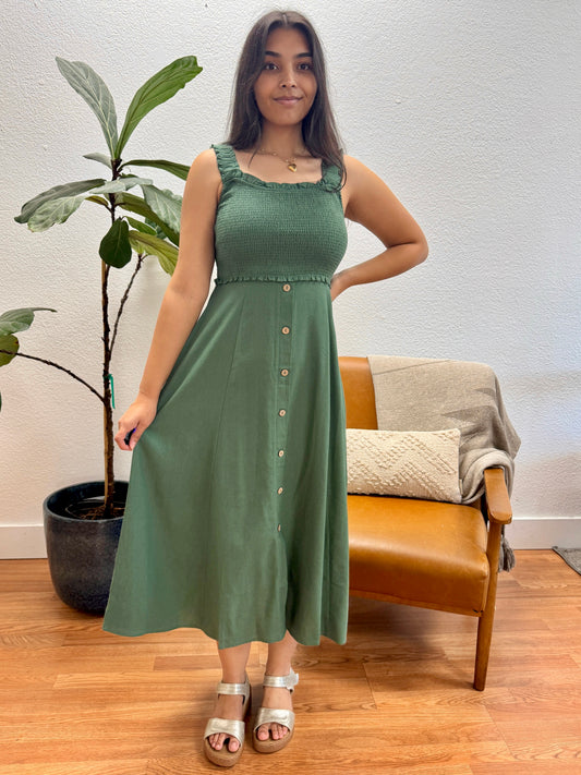Moss Button Down Midi Dress