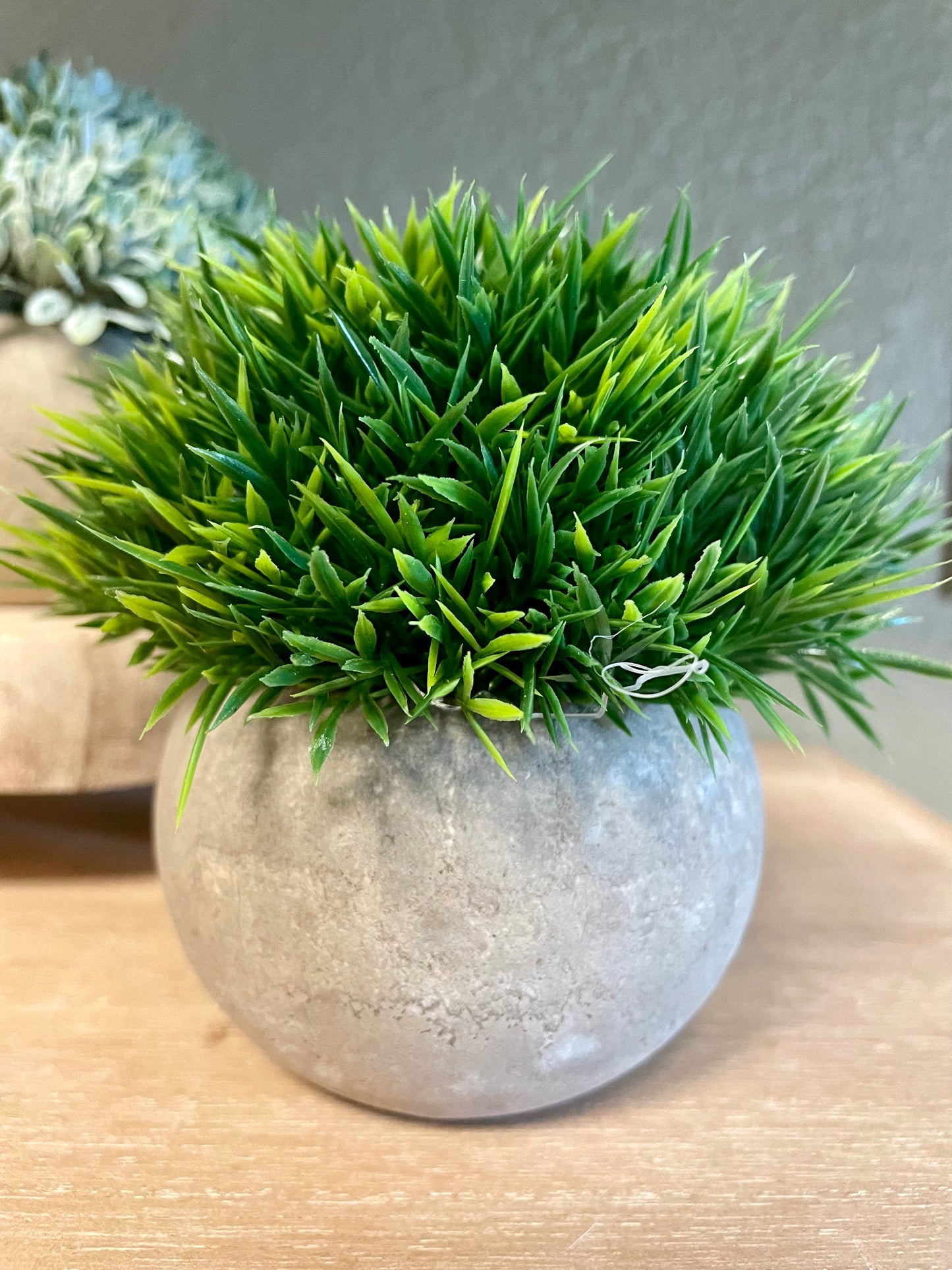 Faux Grass Plant in Rustic Planter