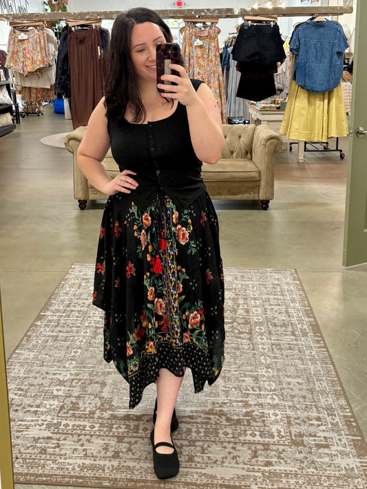 Black Hanky Hem Maxi Skirt