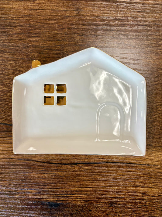 Electroplated White Ceramic House Tray