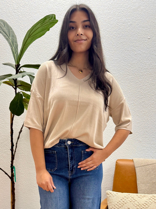 Cream Drop Shoulder Sweater