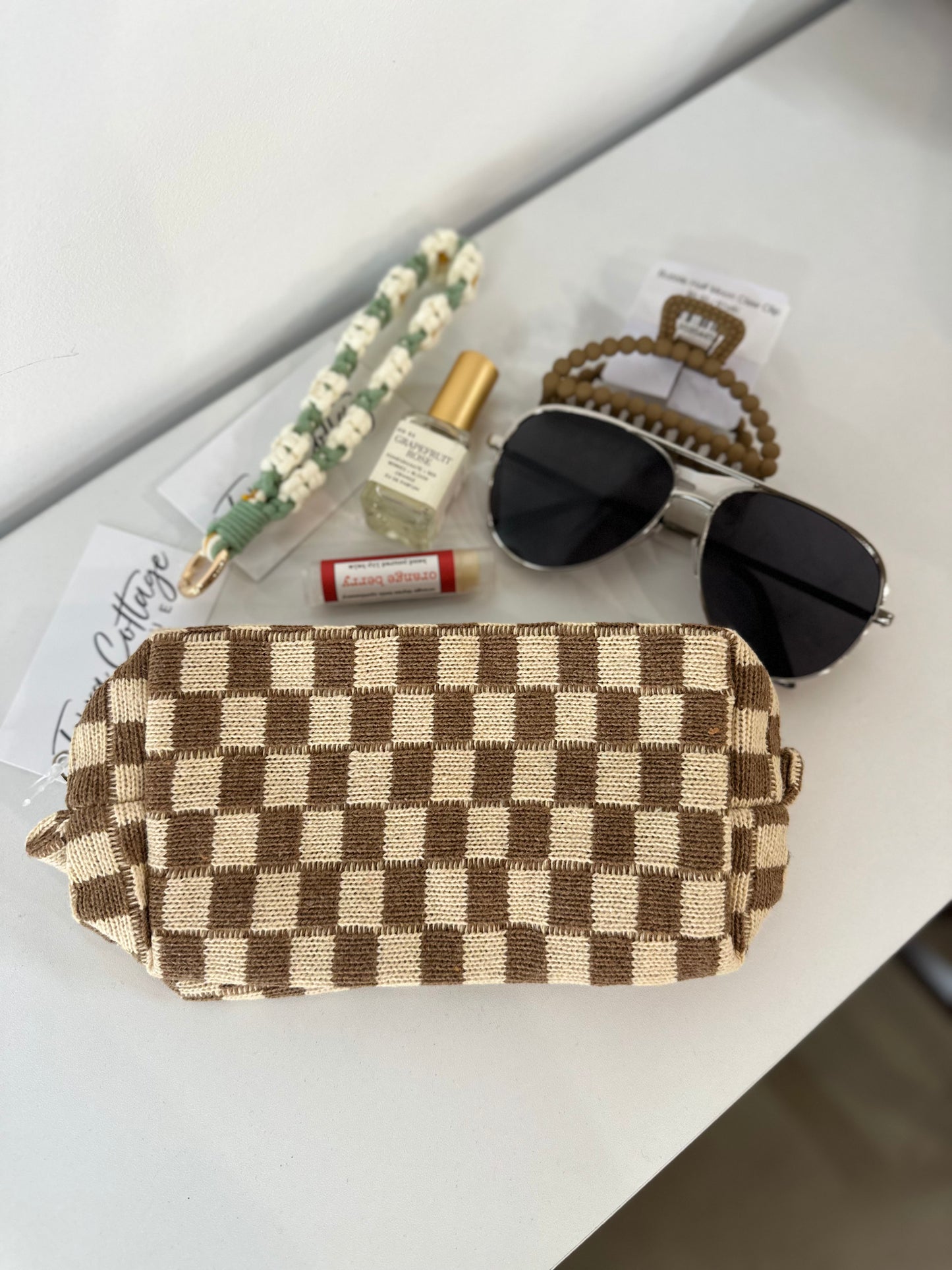 Checkered Makeup Pouch