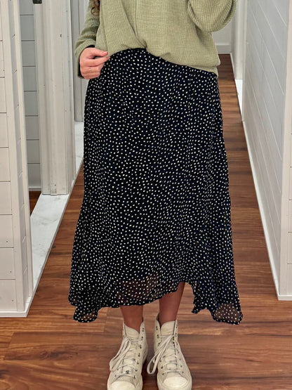 Black Polka Dot Midi Skirt