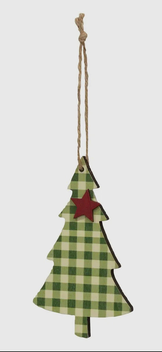 Gingham Tree with Star Ornament