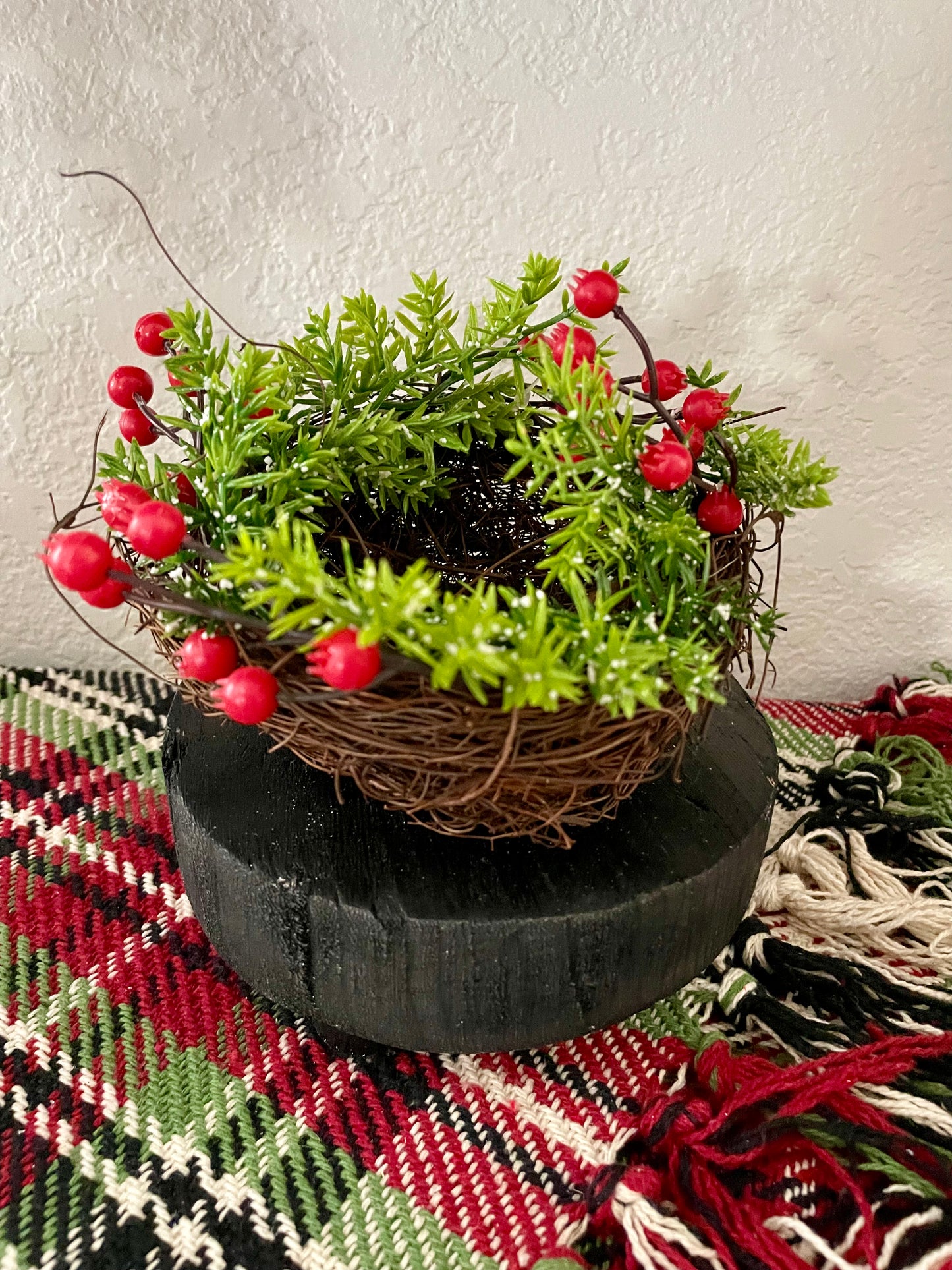 Snowy Pine & Red Berry Bird Nest