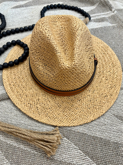 Panama Hat with Faux Leather Band Accent