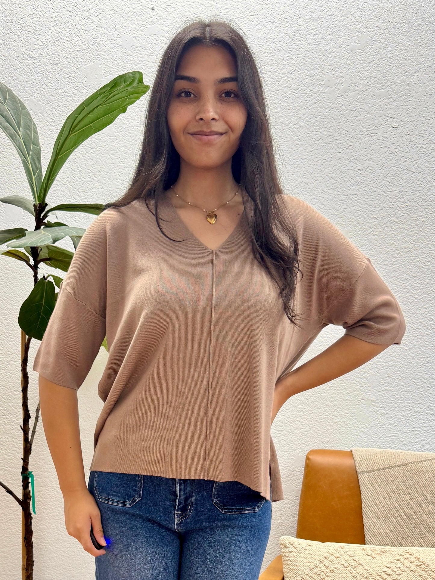 Mocha Drop Shoulder Sweater