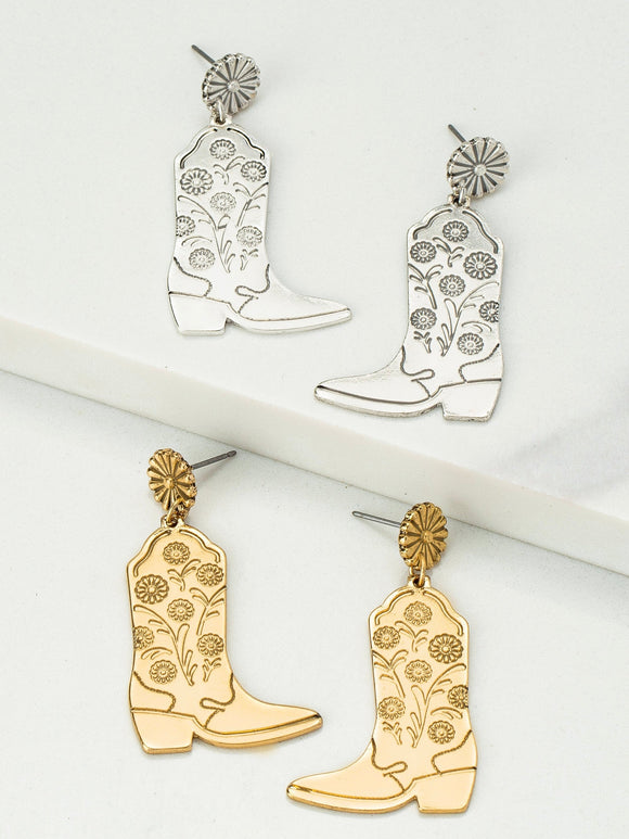 Gold Floral Cowboy Boot Earrings