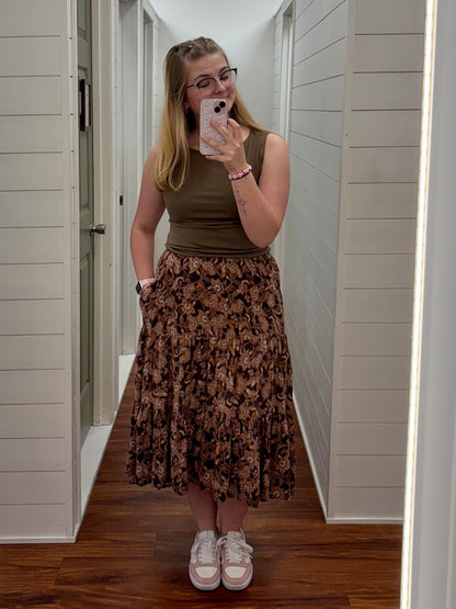 Plum Printed Midi Skirt