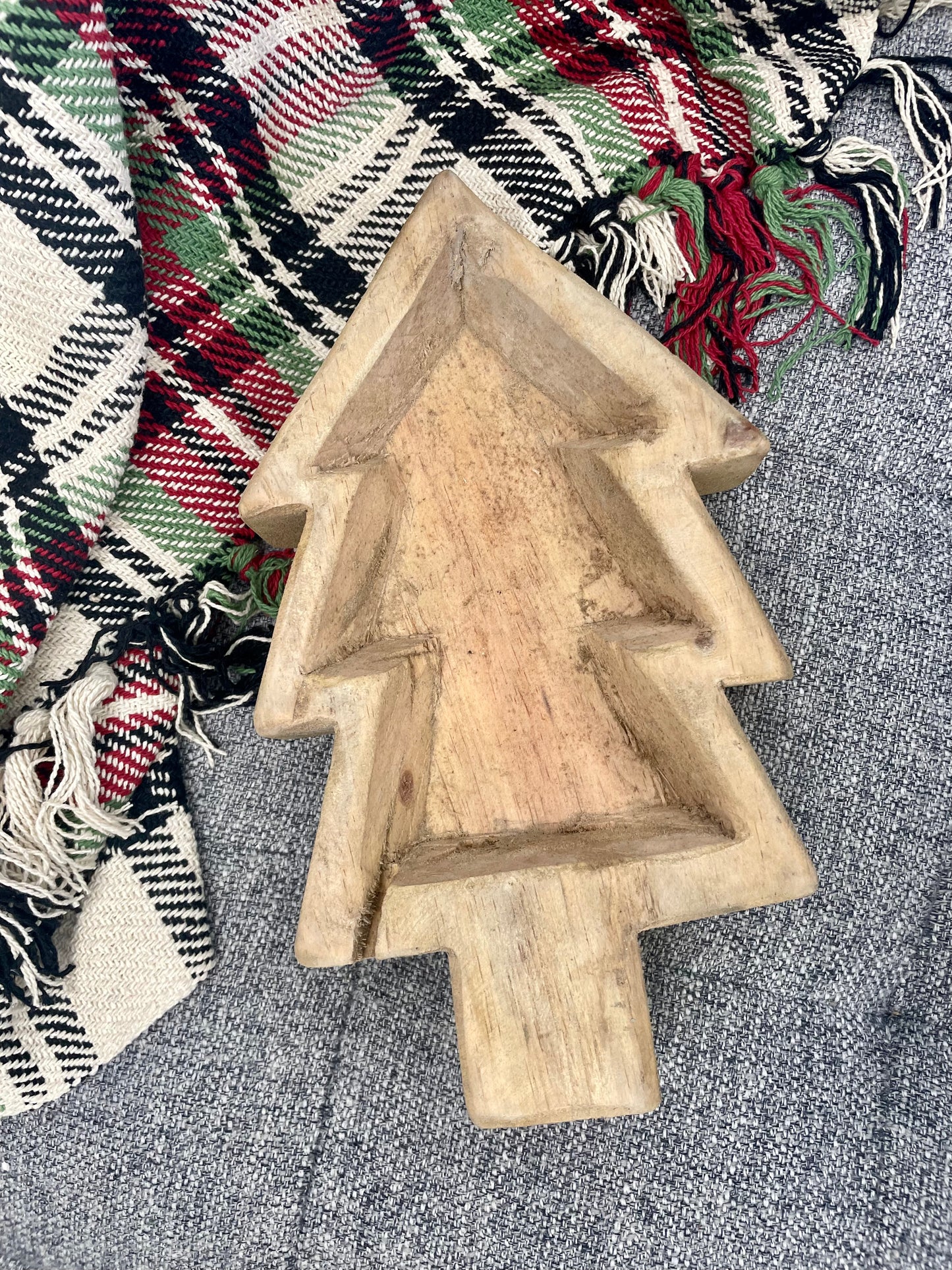 Christmas Tree Shaped Hand Carved Dough Bowl