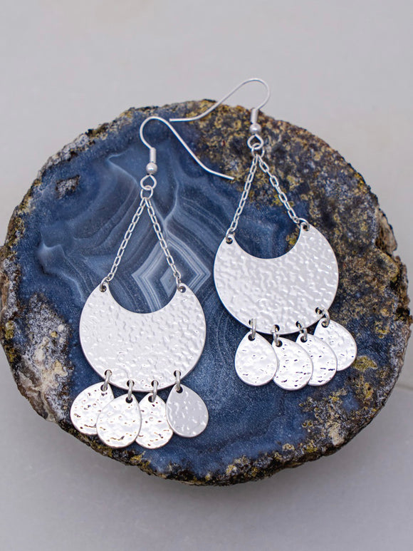 Silver Hammered Crescent Earrings