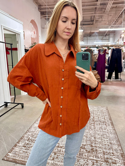 Rust Relaxed Button Up