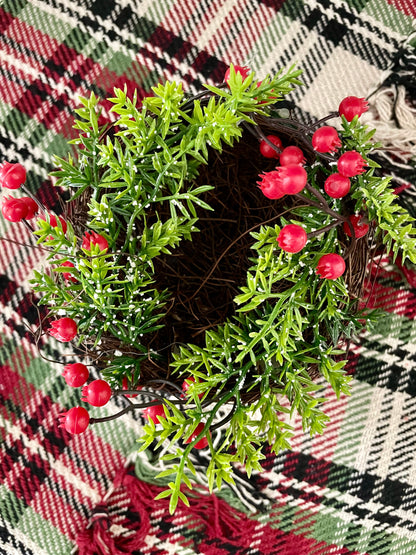 Snowy Pine & Red Berry Bird Nest