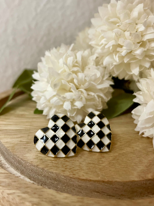 Checkered Heart Earrings