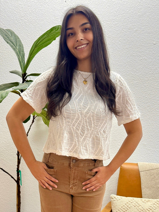 White Elegant Textured Top