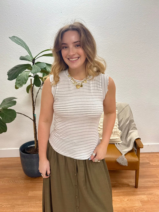 White Stripe Ribbed Tank