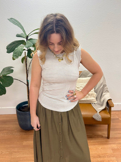 White Stripe Ribbed Tank