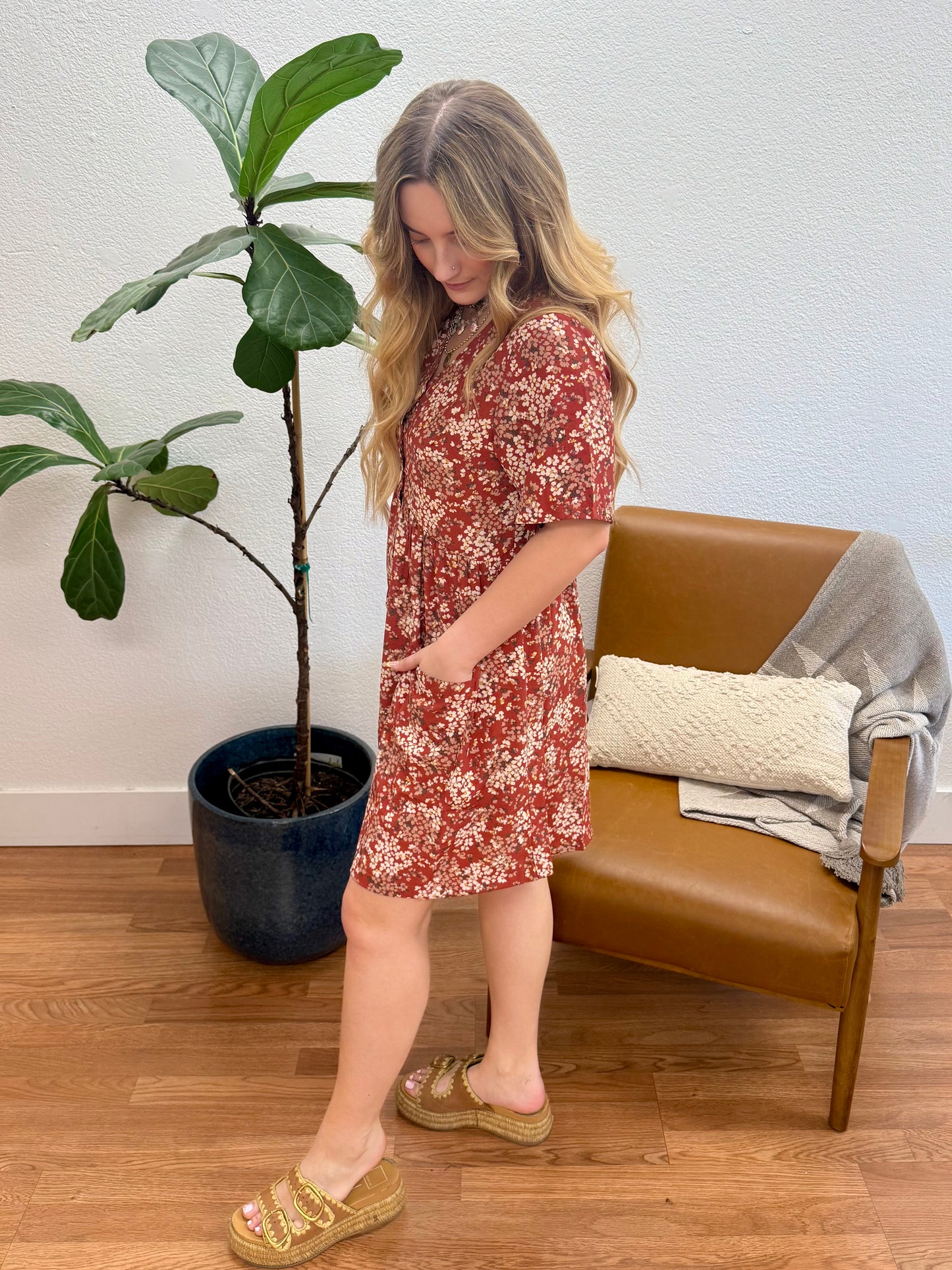 Caramel Floral Babydoll Dress