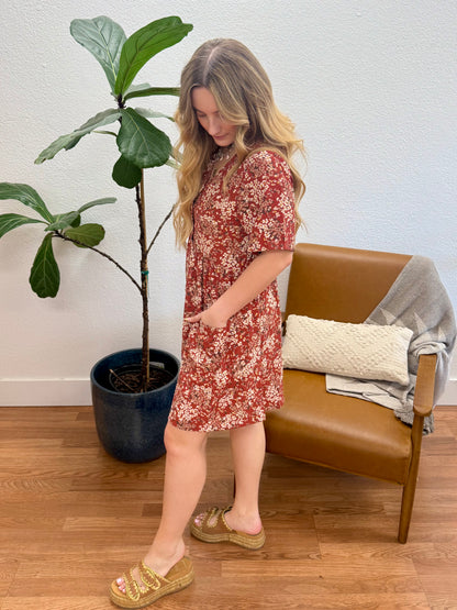 Caramel Floral Babydoll Dress