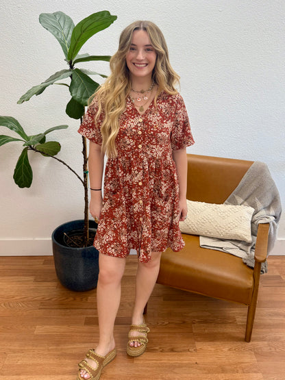Caramel Floral Babydoll Dress