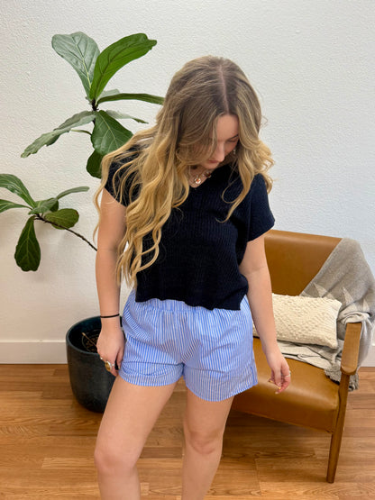 Blue/White Stripe Poplin Shorts