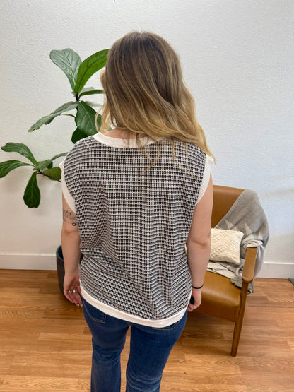 Black Two Tone Jacquard Knit Top
