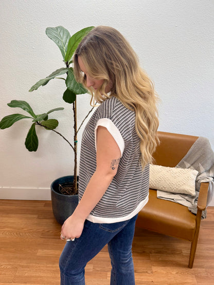 Black Two Tone Jacquard Knit Top