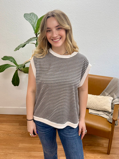 Black Two Tone Jacquard Knit Top