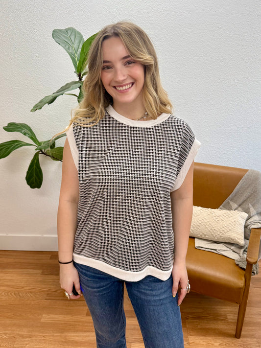 Black Two Tone Jacquard Knit Top