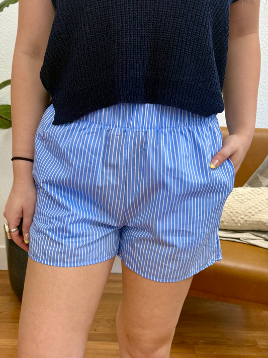Blue/White Stripe Poplin Shorts