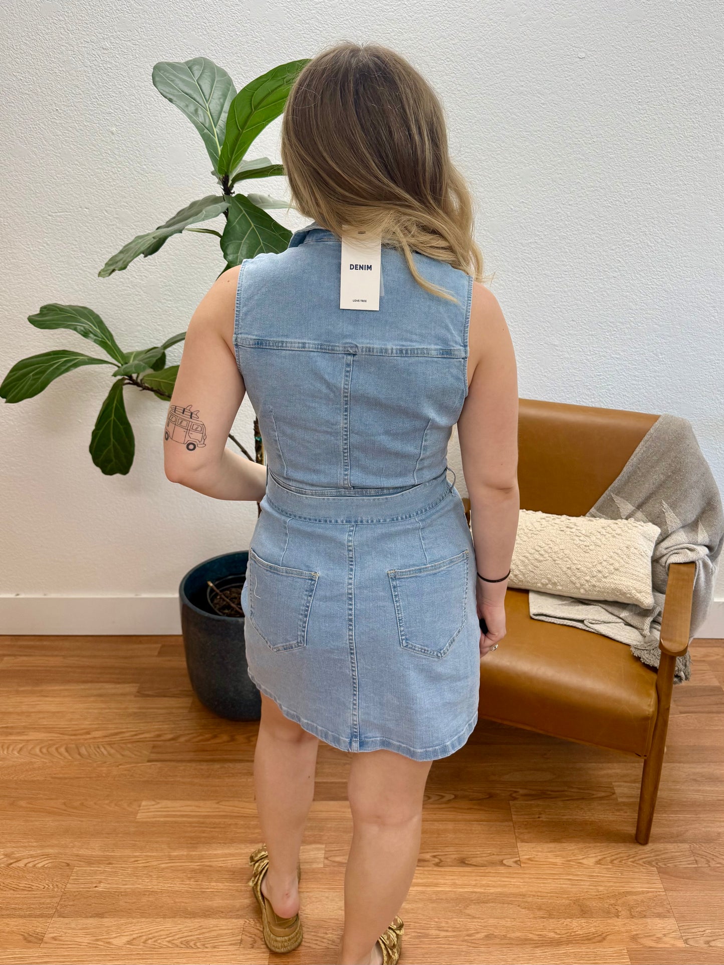 Light Blue Belted Denim Dress