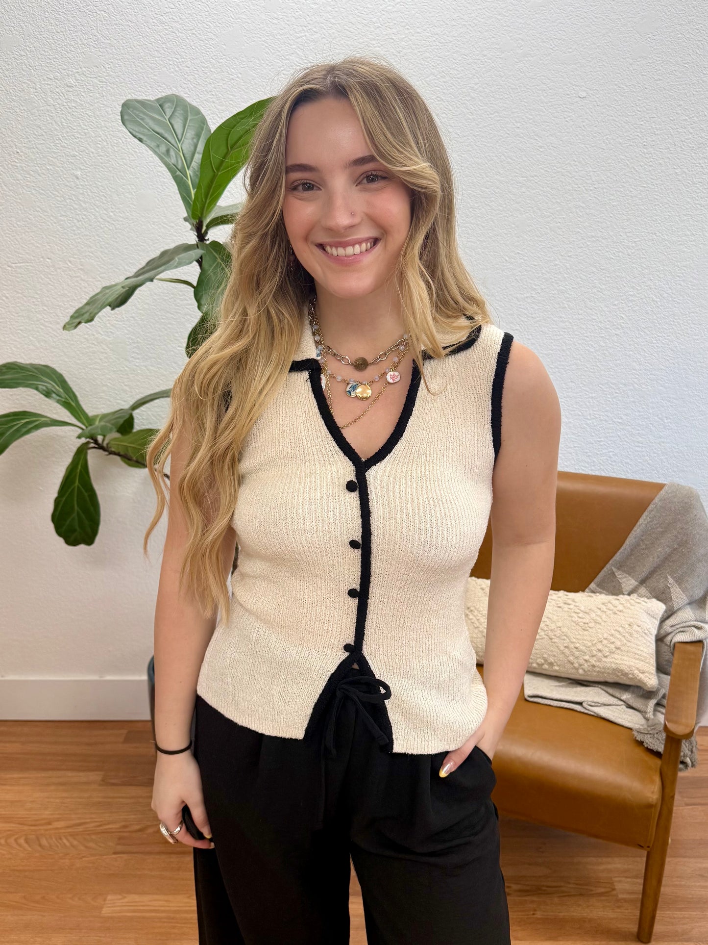 Cream Collared Sweater Vest