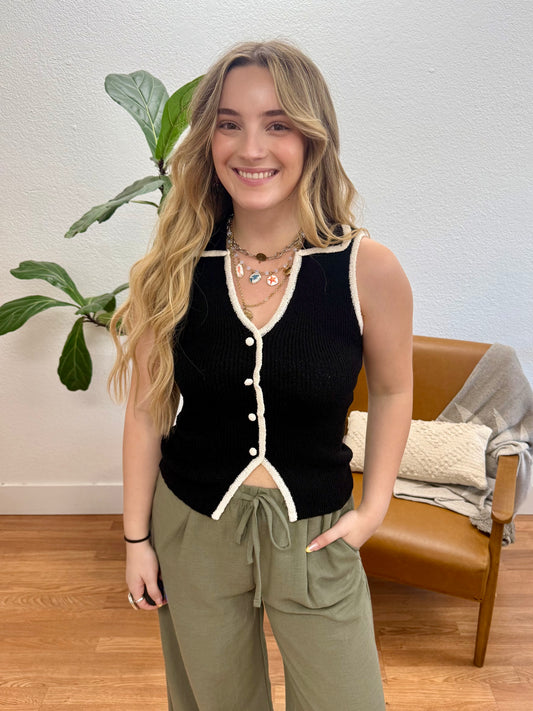 Black Collared Sweater Vest