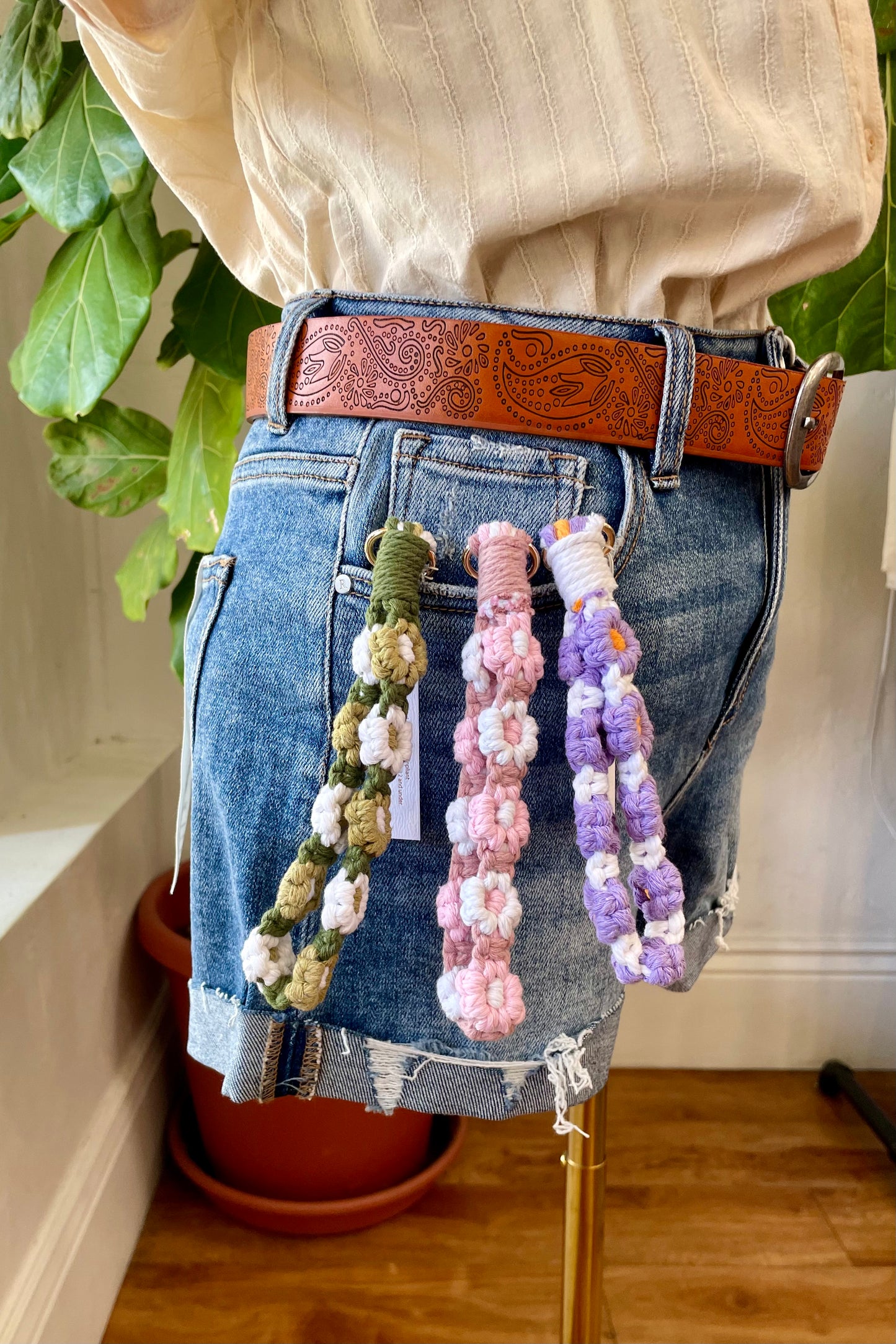 Flower Macrame Wristlet Keychain