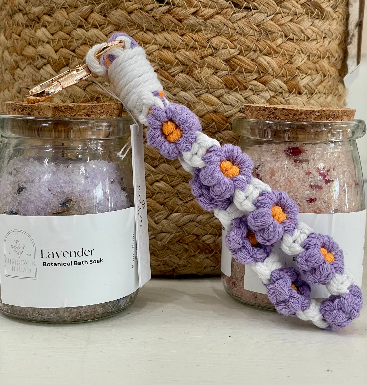 Flower Macrame Wristlet Keychain