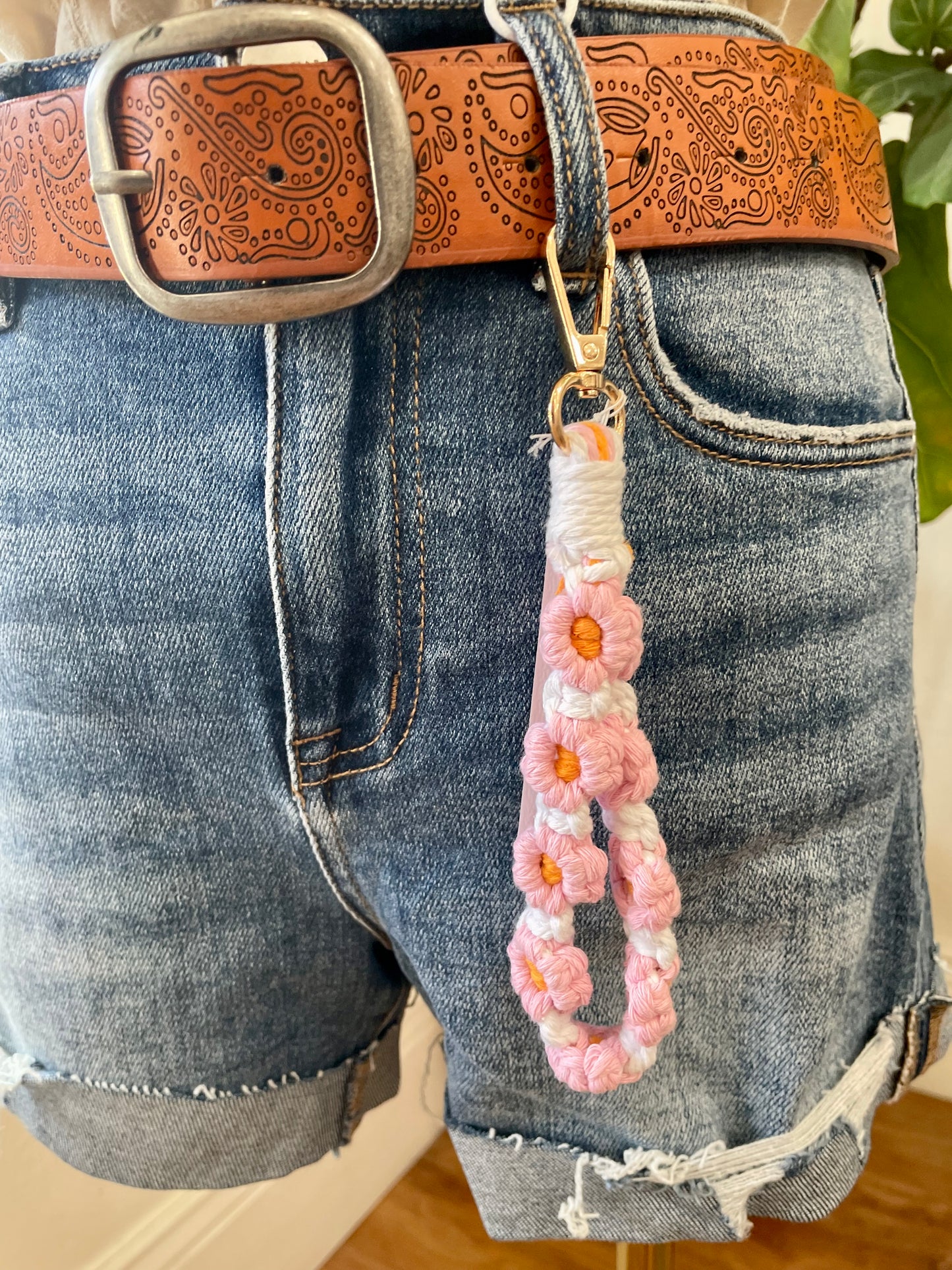 Flower Macrame Wristlet Keychain