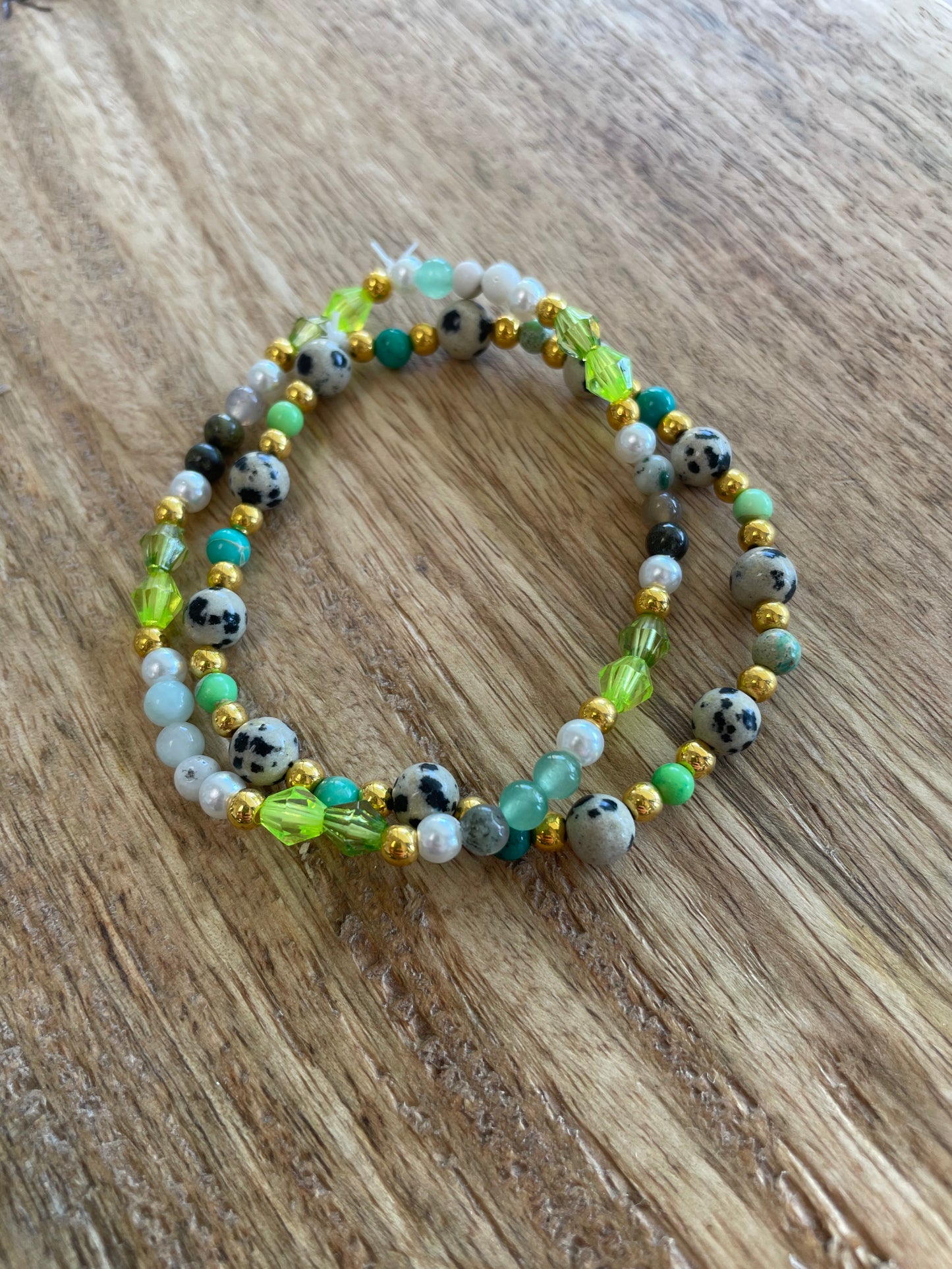 Handmade Green & Gold Bracelet Set - Terra Cottage