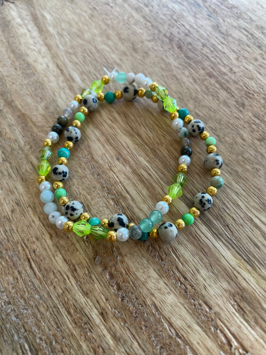 Handmade Green & Gold Bracelet Set - Terra Cottage