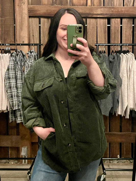 Olive Oversized Waffle Shacket