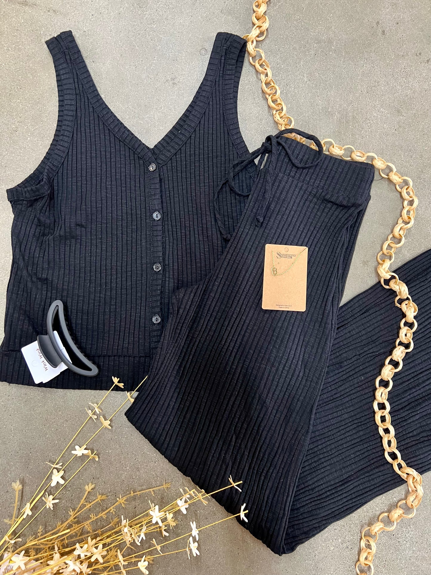 Ribbed Black Button Up Vest