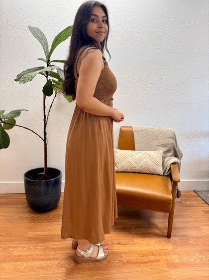 Light Brown Button Down Midi Dress