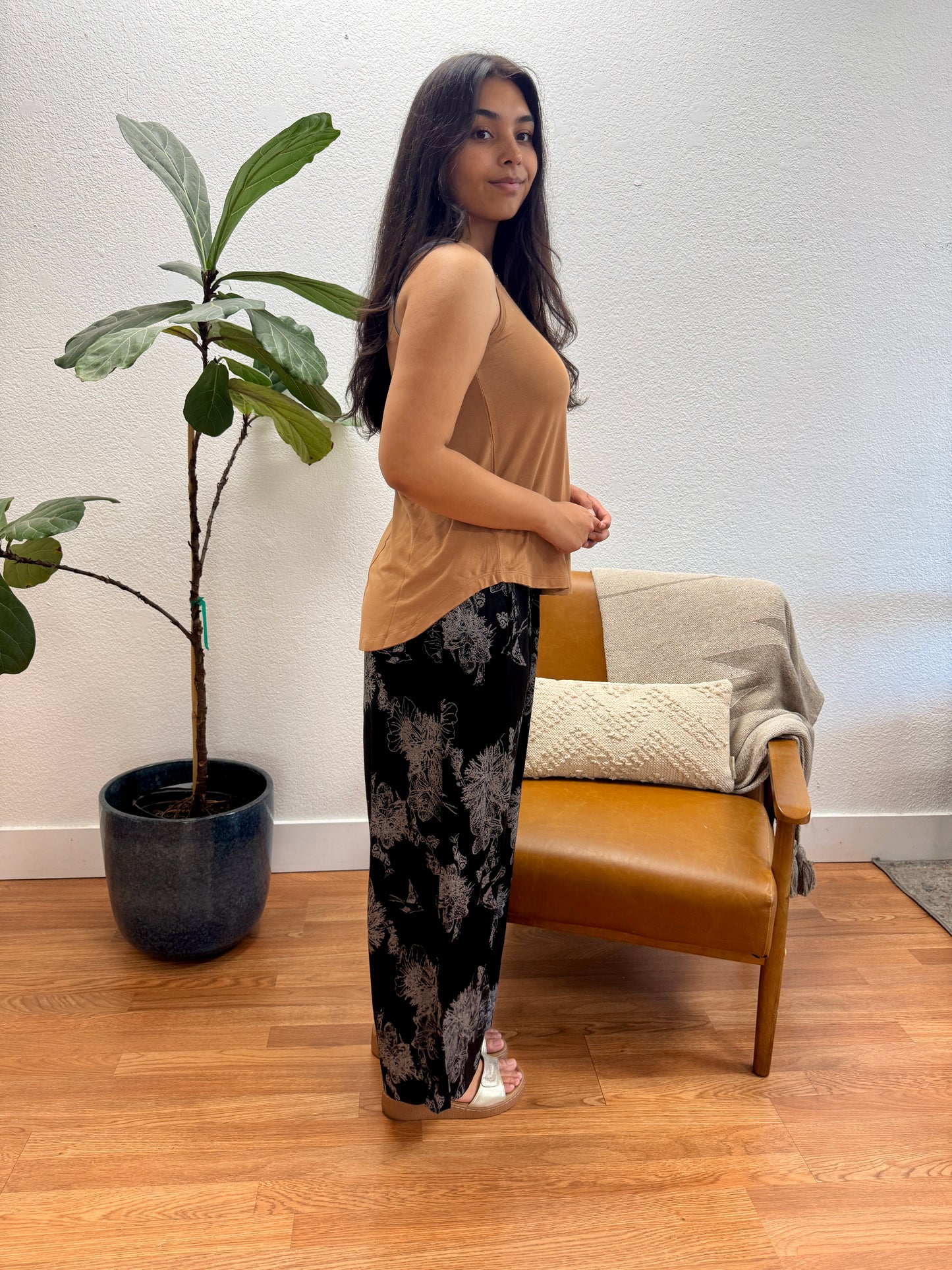 Black Abstract Wide Leg Pants
