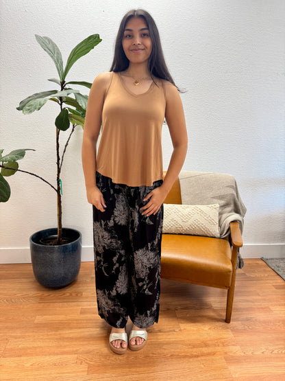 Black Abstract Wide Leg Pants