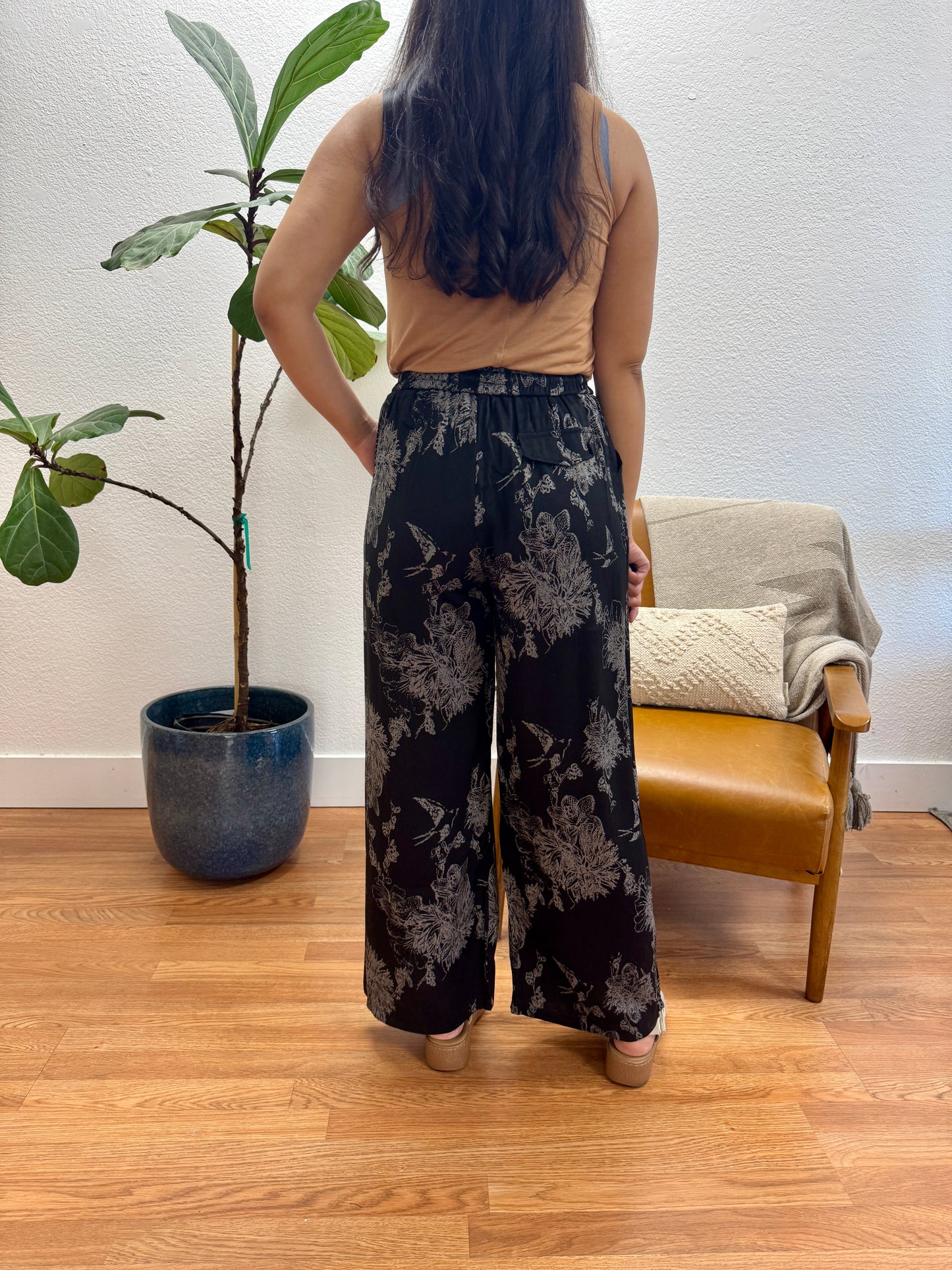Black Abstract Wide Leg Pants