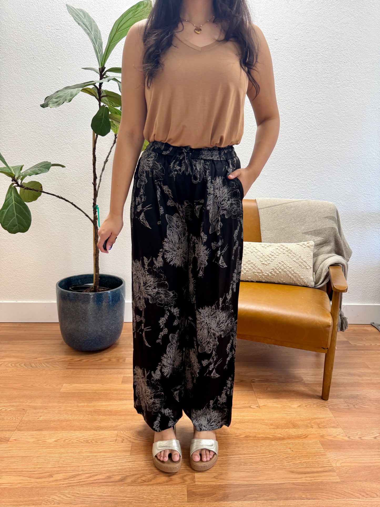 Black Abstract Wide Leg Pants